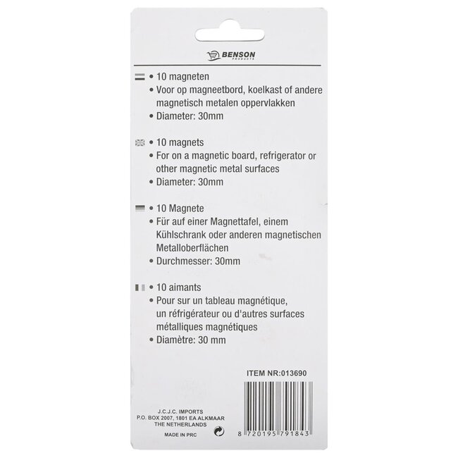 Benson Sterke ronde magneten - Ø 3 cm - wit - set van 10 stuks