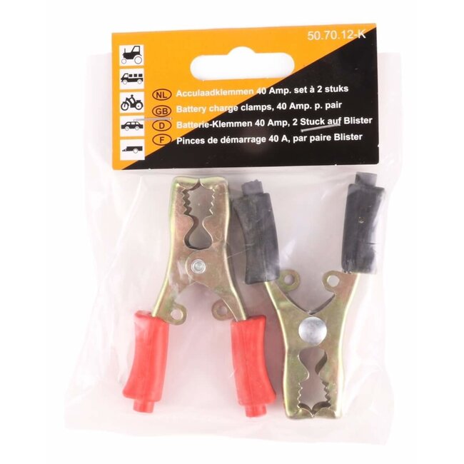 Dragon-Tools Acculaadklem - Krokodilklem - 40A - Gegalvaniseerd - Rood/Zwart