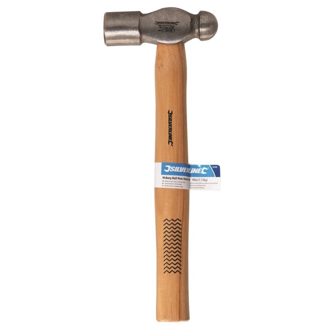 Silverline Bolhamer - stalen kop, hickoryhout - gepolijste slagvlakken - 1,13 kg kopgewicht - zilver/naturel - metaalbewerking