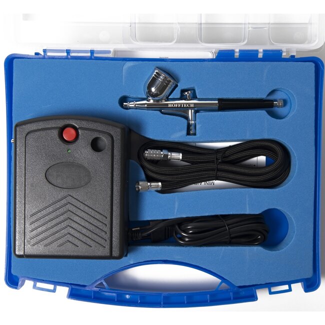 Hofftech Mini airbrush compressor set - 220 volt - inclusief opbergkoffer - veelzijdig gebruik