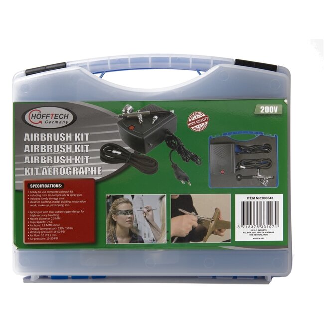 Hofftech Mini airbrush compressor set - 220 volt - inclusief opbergkoffer - veelzijdig gebruik