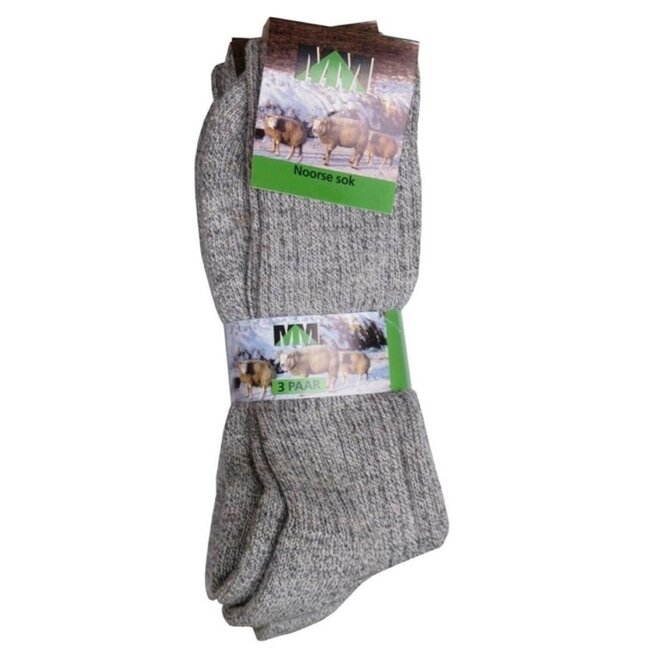 MM Eurotool Warme Noorse herensokken - Grijs - Badstof zool - Maat 39-42 - 3 paar