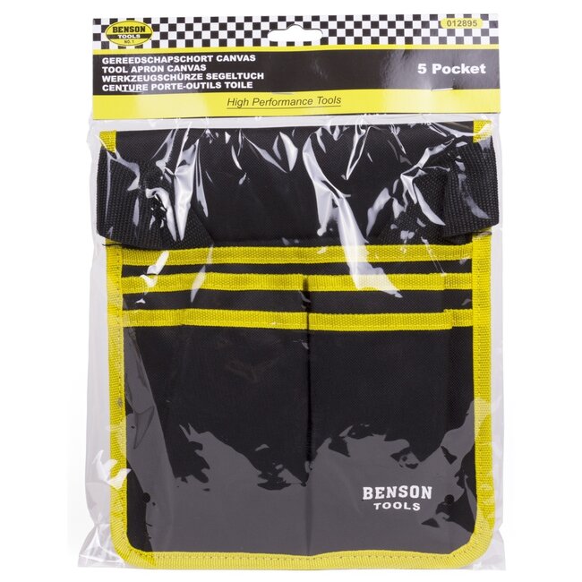 Benson Gereedschapschort - Canvas - 5 vakken - Verstelbare riem - 26 x 23 cm - Zwart/Geel