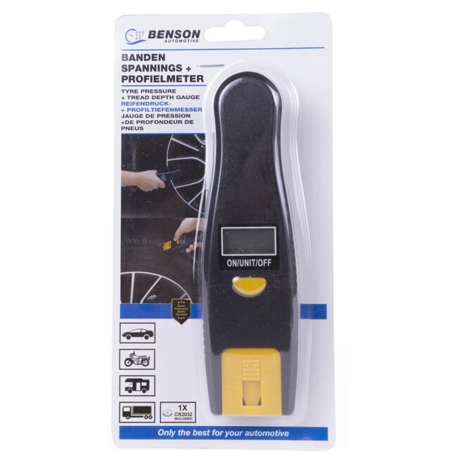 Benson Digitale bandenspanningsmeter met profielmeter - 10 BAR - Inclusief CR2032 batterij