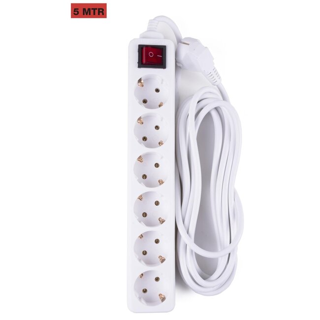 Benson Stekkerdoos - 6-voudig - Schakelaar - Randaarde - 5 meter - Wit