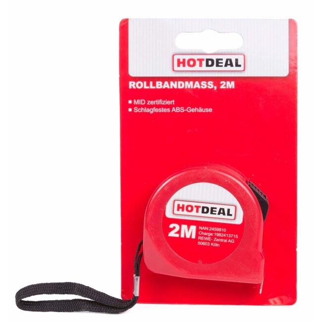 Hotdeal Rolmaat - Ergonomisch ontwerp - Manueel vergrendelsysteem - 2 meter - Rood