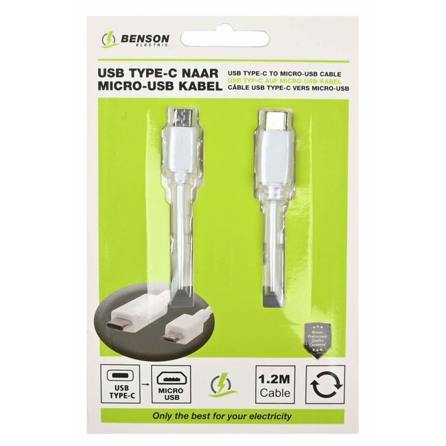 Benson Type C naar Micro USB kabel - 1.2 meter - wit - duurzaam en stijlvol
