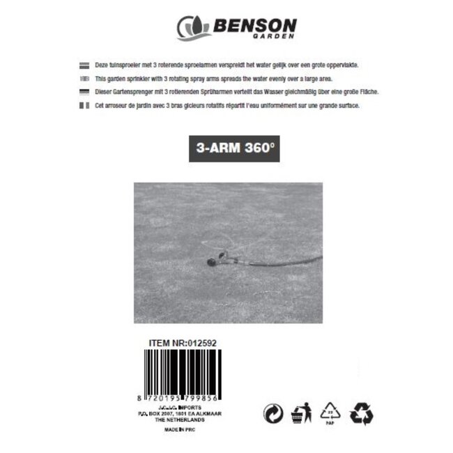 Benson Tuinsproeier - 3 roterende armen - 360 graden - Grijs/Groen - Groot bereik