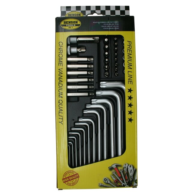 Benson Gevulde gereedschapswagen tray - 45-delige torx- en bitset - ABS kunststof - 180x380 mm