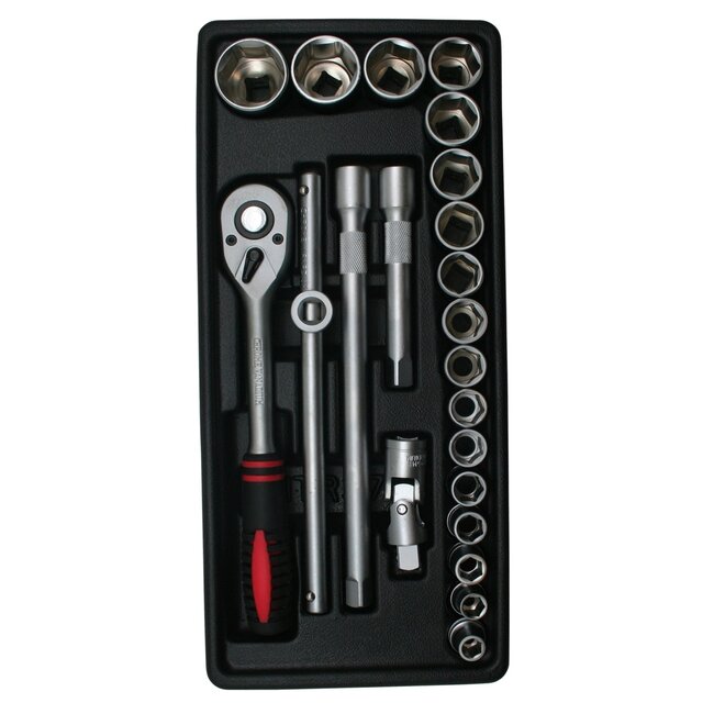 Benson Gevulde gereedschapswagen - dopsleutelset 22-delig - ABS kunststof bak - chroom vanadiumstaal