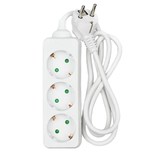 Benson 3-voudige stekkerdoos - randaarde - 1 meter kabel - wit