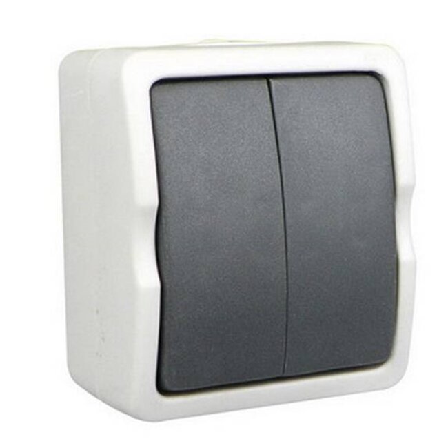Ratio Dubbele opbouwschakelaar - spatwaterdicht IP54 - grijs/wit