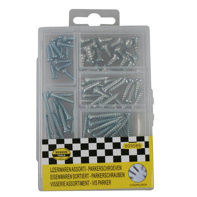 Benson Assortimentsdoos - Parkerschroeven - Verzinkt - 6 maten - 90-delig