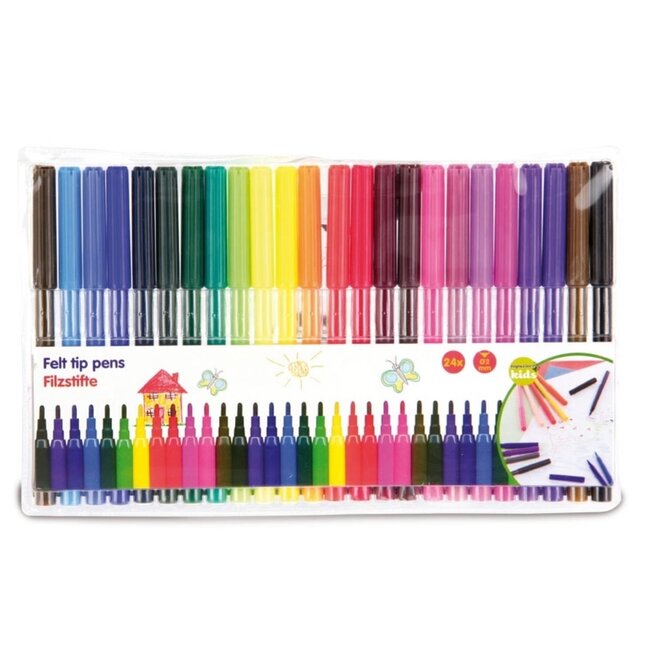 Lifetime Viltstiften set - heldere kleuren - 25 stuks - doorzichtige etui