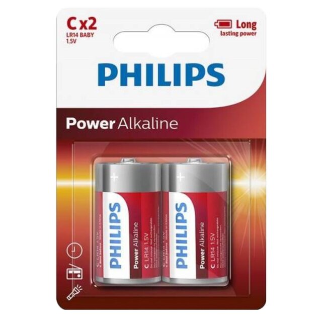 Philips Alkaline C Batterijen - Langdurige Energie - 2 Stuks - Milieuvriendelijk