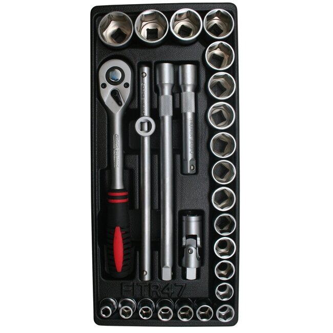 Benson Gevulde gereedschapswagen - dopsleutelset - 26-delig - ABS kunststof bak - chroom vanadiumstaal