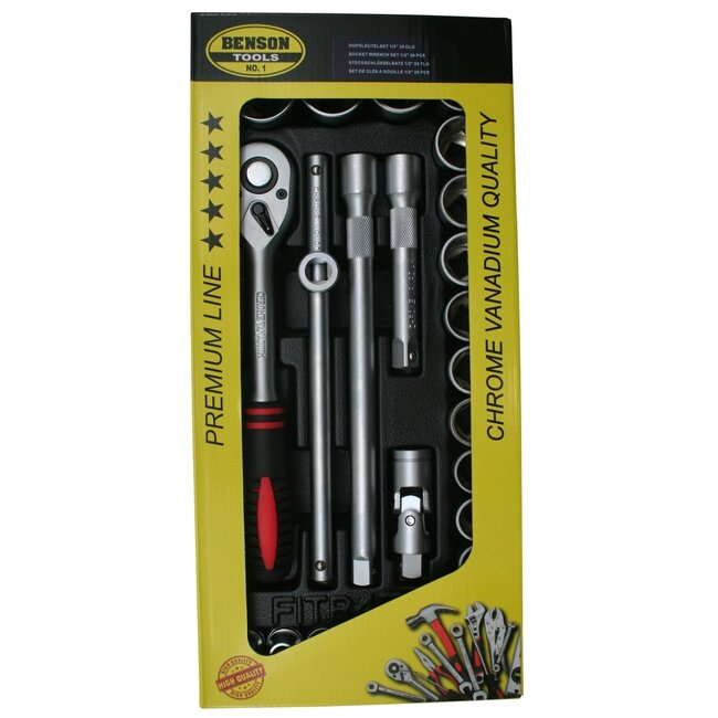 Benson Gevulde gereedschapswagen - dopsleutelset - 26-delig - ABS kunststof bak - chroom vanadiumstaal