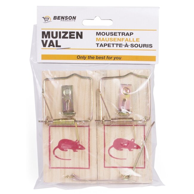 Benson Houten muizenvallen - 10 x 5 x 1 cm - Set van 2 - Snel en effectief