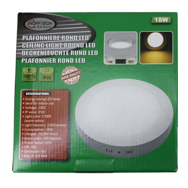 Hofftech Ronde LED plafondlamp - warm wit licht - Ø 22 cm - 18W - 1350 lumen