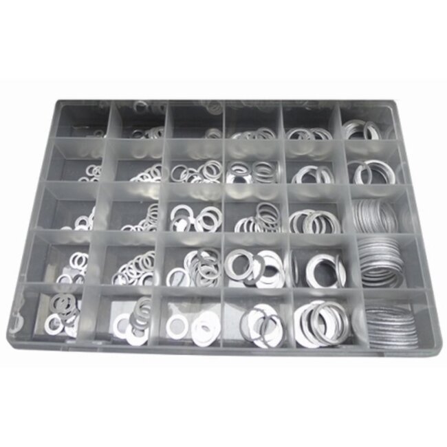 Dragon-Tools Afdichtringen assortiment aluminium metrisch 5-36 mm (1-2 mm) zilver 300 stuks afdichten hydrauliek, auto, machines