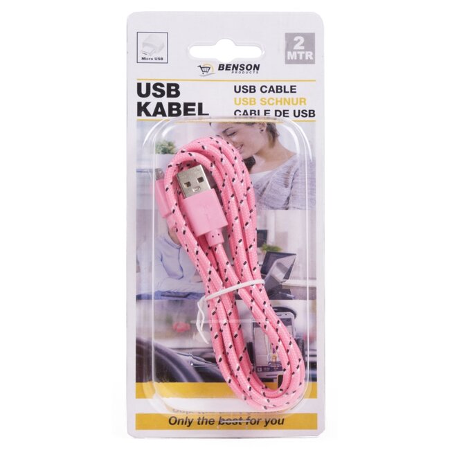 Benson Micro USB nylon oplaadkabel - 2 meter - extra stevig - flexibel