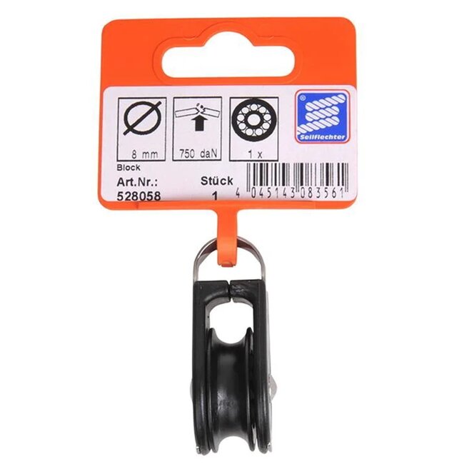 Seilflechter Mini blok - 1 schijf - voor 8 mm koord - gesloten - kogellager - 750 daN