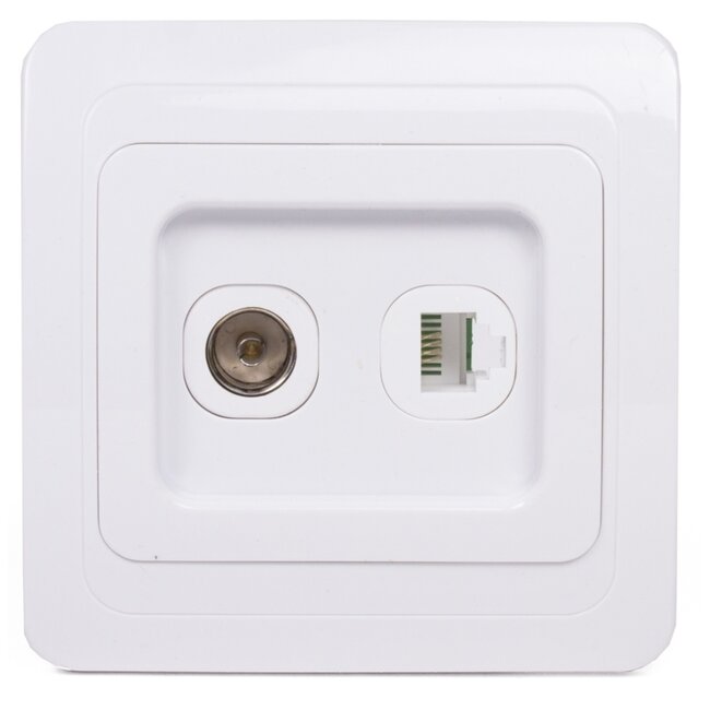 Benson Wandcontactdoos - Coax en telefoonaansluiting - Compact - Wit - 8x8x4 cm