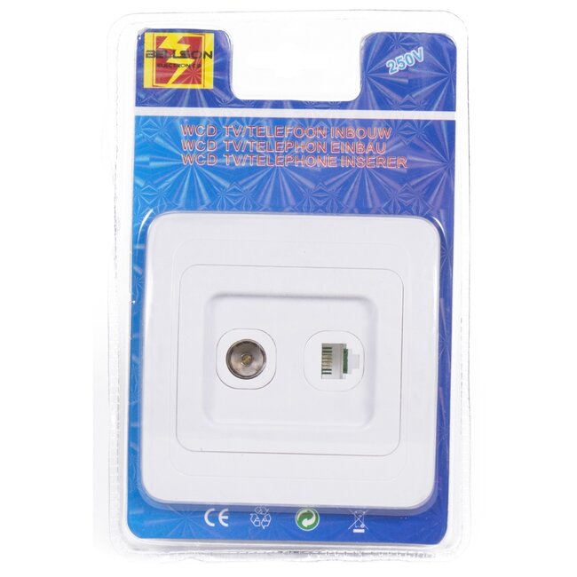 Benson Wandcontactdoos - Coax en telefoonaansluiting - Compact - Wit - 8x8x4 cm