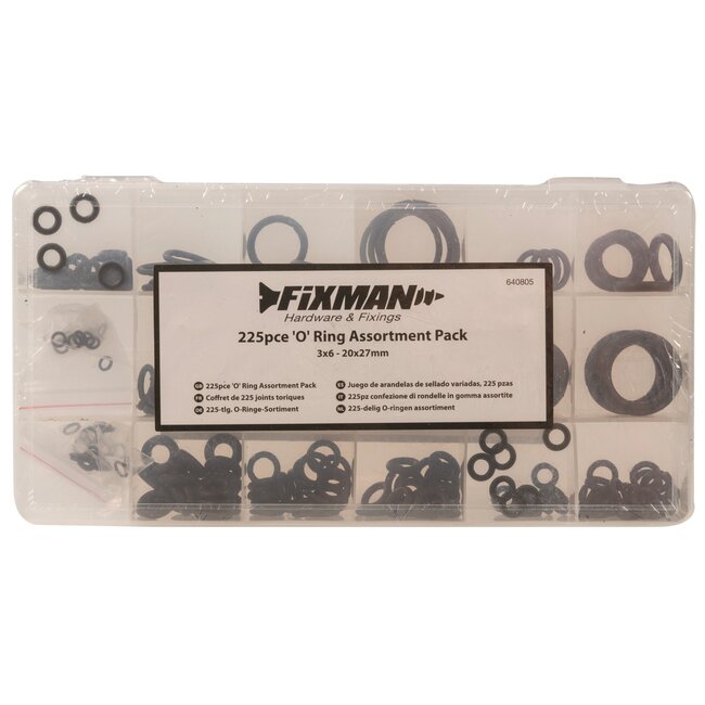 Fixman O-ringen assortiment - rubber - 3 tot 22 mm - 225-delig - met opbergkoffer - luchtdicht, loodgieterij, horloges