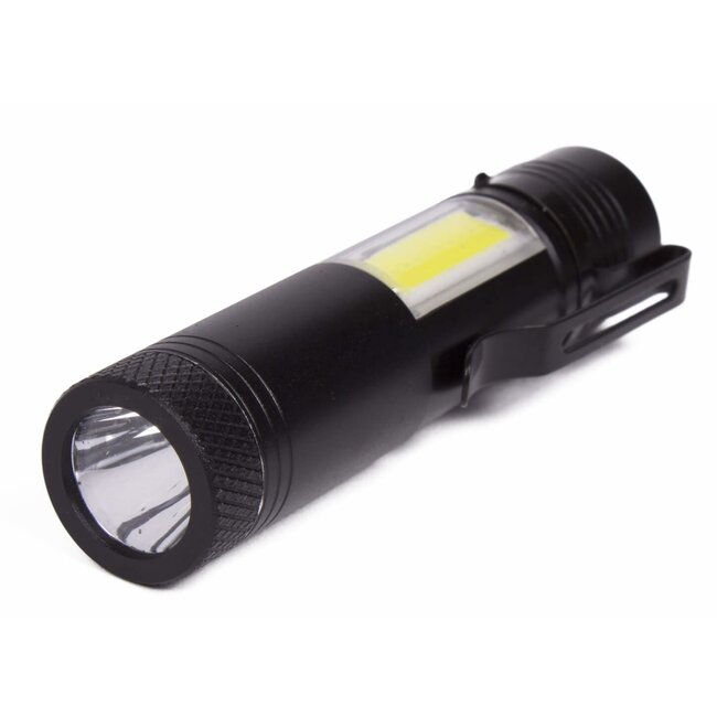 Hofftech Mini zaklamp met clip - LED + COB - 240 lumen - zwart - 92 mm