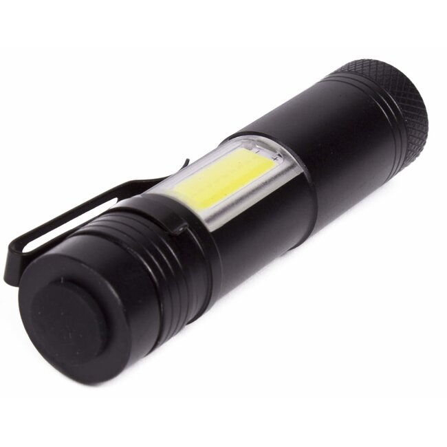 Hofftech Mini zaklamp met clip - LED + COB - 240 lumen - zwart - 92 mm