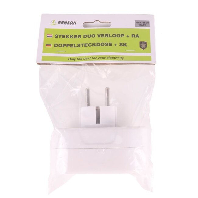 Benson Horizontale stopcontactsplitter - 2 weg - met randaarde - kinderbeveiliging - wit