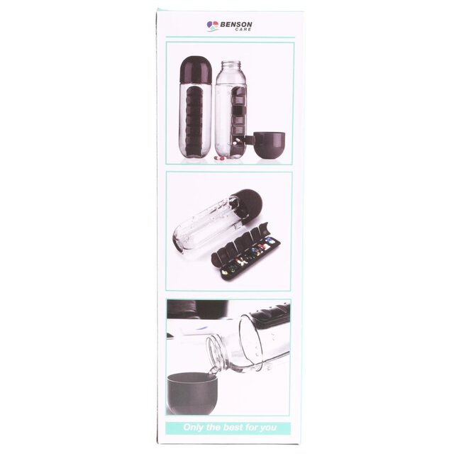 Benson Waterfles met uitneembare pillendoos - 600 ml - 7 vakken - Vaatwasserbestendig