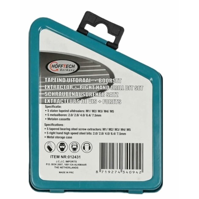 Hofftech Tapeind uitdraai- en boorset - M1 t/m M5 - 10-delig - Diverse maten