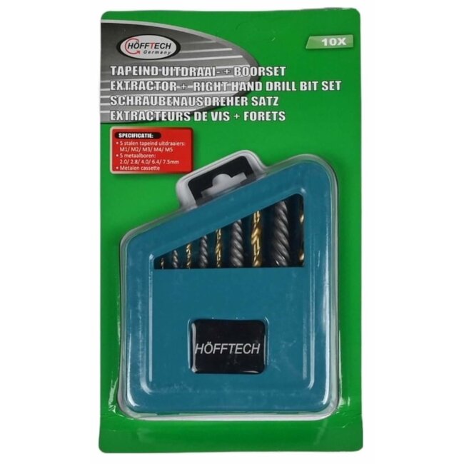 Hofftech Tapeind uitdraai- en boorset - M1 t/m M5 - 10-delig - Diverse maten
