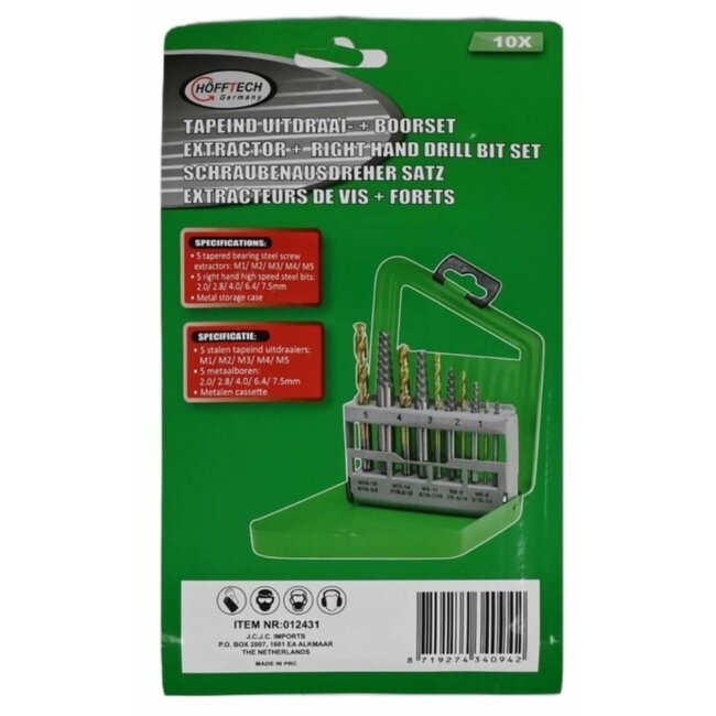 Hofftech Tapeind uitdraai- en boorset - M1 t/m M5 - 10-delig - Diverse maten