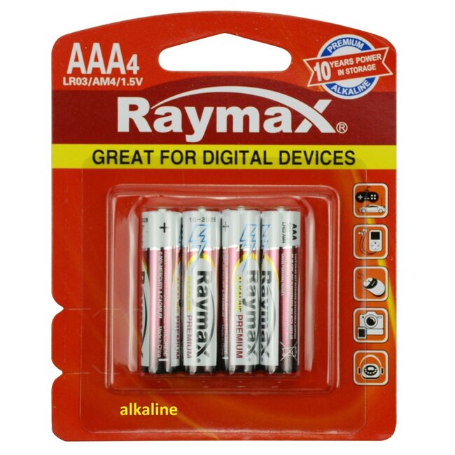 Raymax Langdurige AAA-batterijen - Alkaline - 4 stuks