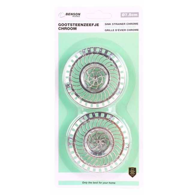 Benson Chroomkleurig gootsteenzeefje - set van 2 - voorkomt verstoppingen