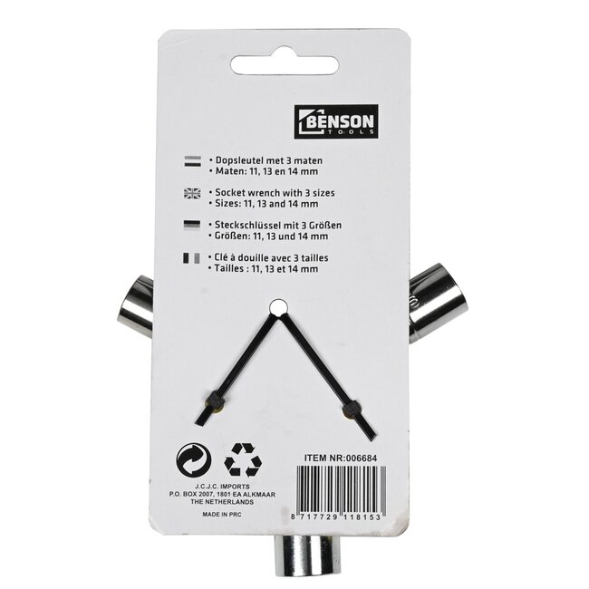 Benson Dopsleutel - 3-weg - 11/13/14 mm - Ergonomisch handvat - Hoogwaardige materialen