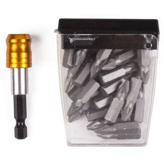 Hofftech Bitset gehard S2 - 25 stuks - quick release bithouder - chroom vanadium staal - 25 mm