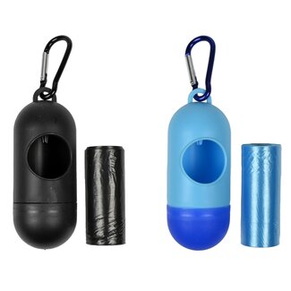 Benson Hondenpoepzakhouder - met karabijnhaak - 15 zakjes - lichtgewicht - zwart of blauw Benson Hondenpoepzakhouder - met karabijnhaak - 15 zakjes - lichtgewicht - zwart of blauw