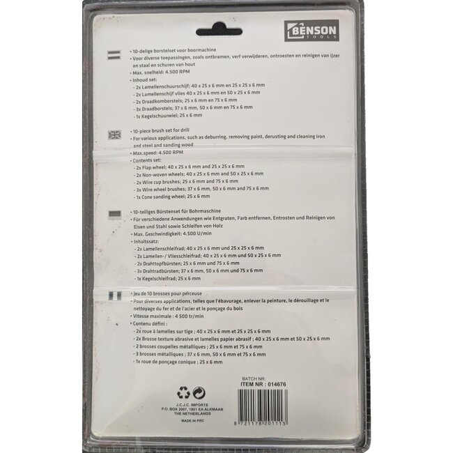 Benson Borstelset Boormachine 10-delig - Voor Ontbramen en Schuren - Max. 4500 RPM