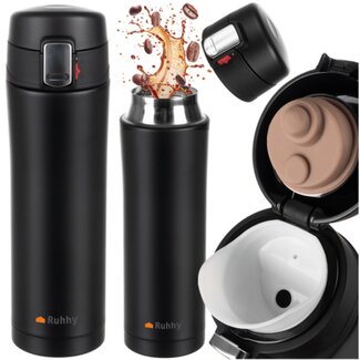 Ruhhy Thermosbeker 440ml - Dubbelwandig - Lekvrij - Mat Zwart
