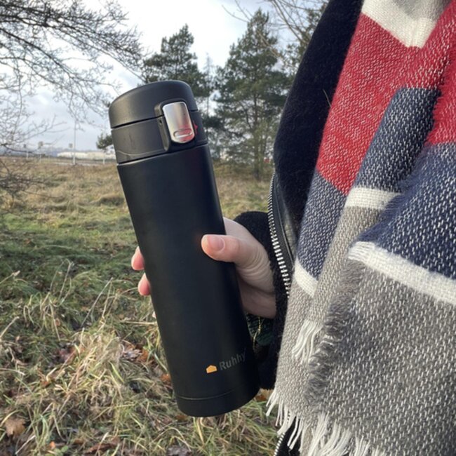 Ruhhy Thermosbeker 440ml - Dubbelwandig - Lekvrij - Mat Zwart