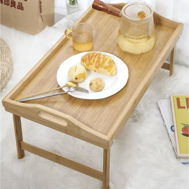 Ruhhy Multifunctionele Ontbijttafel - Hout en Metaal - 60x40x25 cm