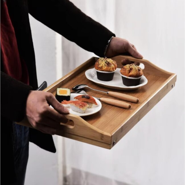 Ruhhy Multifunctionele Ontbijttafel - Hout en Metaal - 60x40x25 cm