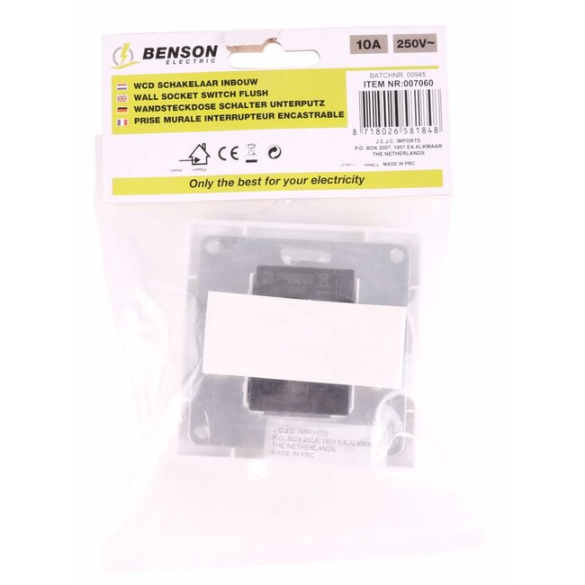 Benson Enkele inbouwschakelaar - wit - modern design - 250V/10A