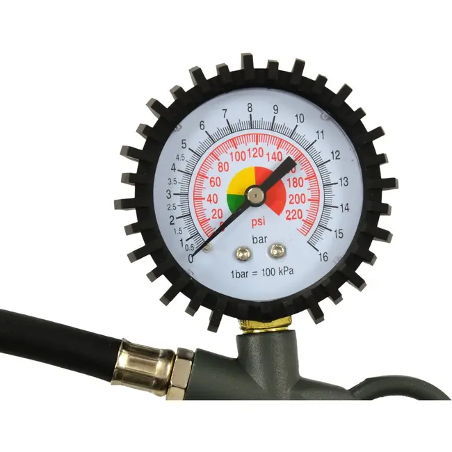 GEKO Bandenpomp met manometer - schokbestendige behuizing - 0-16 bar - 370 mm slang