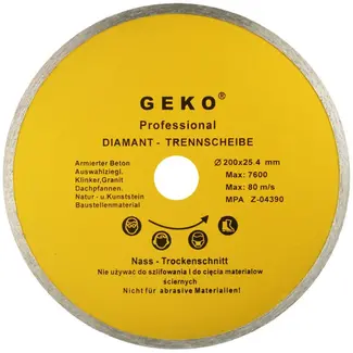 GEKO Diamantschijf - Continu Segment - Fijne Snede - 200 mm - 25,4 mm Gat
