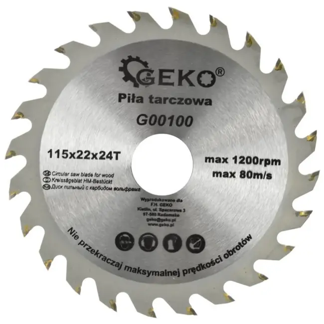 GEKO Cirkelzaagblad - Tungsten Carbide - 115 mm - 24 Tanden - Voor Houtbewerking